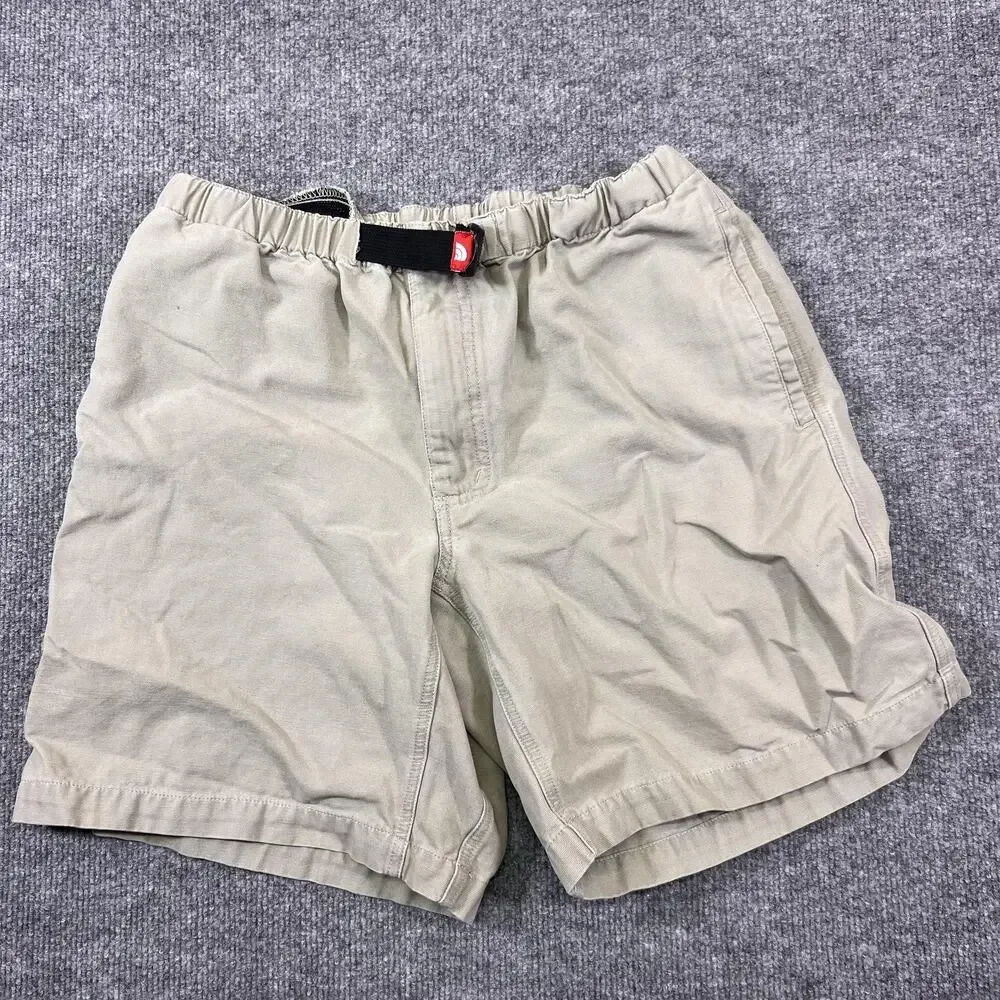 The North Face Shorts Men Small Beige Chino Cotton Elastic Waist Belted 8 Inseam